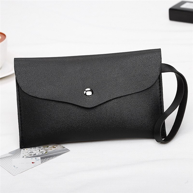 Women Simple Zipper Leather Slim Wallet Female Purse Clutch Thin Wristlet Phone Coin Credit Card Holder Dollar: Black