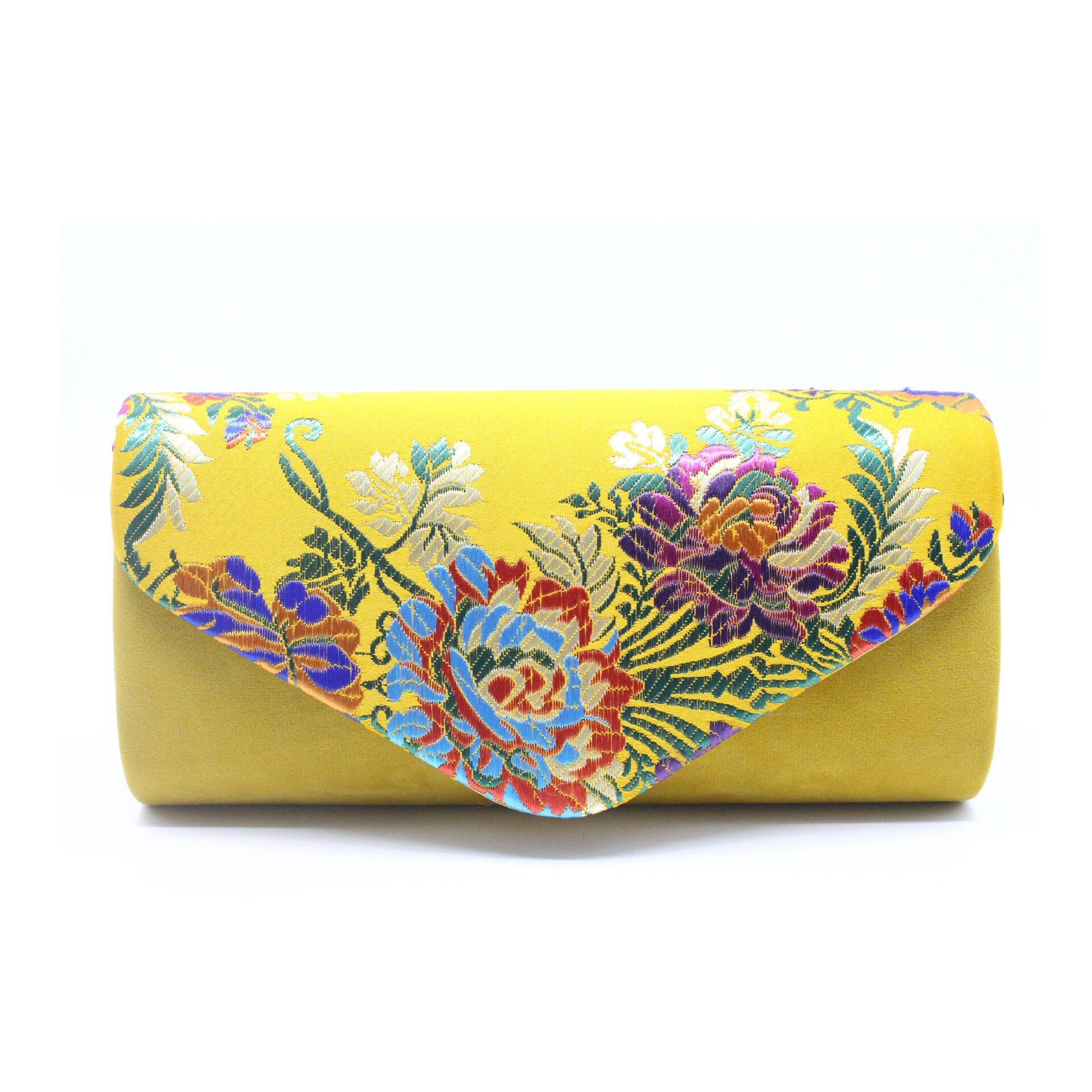 Womens Leuke Kleine Bloem Geborduurde Silklike Fluwelen Clutch Evening Clutch Purse Bag Vrouwen Etnische Bloem Kettingen Partij Handtas: Goud