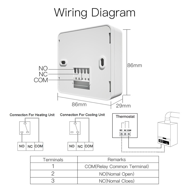LCD 5A Wall-Hung Gas Boiler Heating Temperature Programmable Thermostat Battery Powered Thermoregulator with Backlight