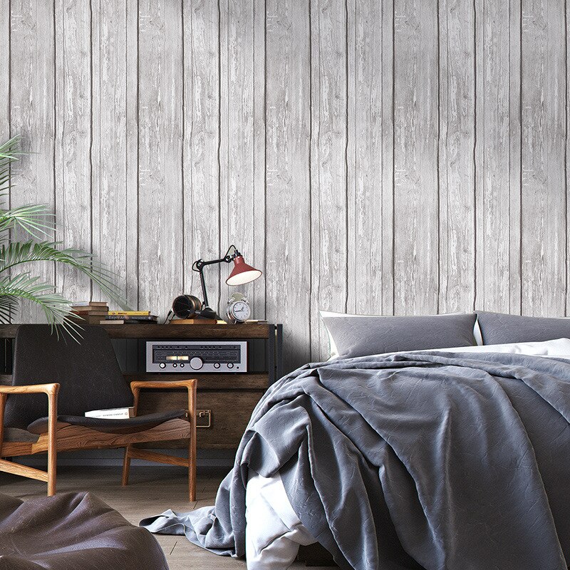 Retro-nostalgic 3D gray antique wood grain wallpaper industrial style restaurant living room clothing store Nordic style: 0.53x10m1