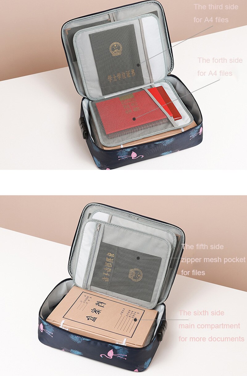 Travel Documents Organizer Bag for A4 Papers Storage Certificate Diploma File Pockets Two Three Layers Code Lock Choose