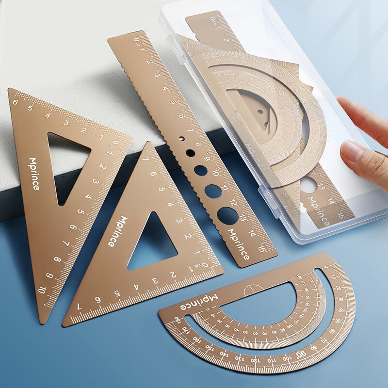 4 Pcs/Set Ruler Set for Students Multifunctional Examination Children Metal Ruler Set Percision Measuring Tools: Gold