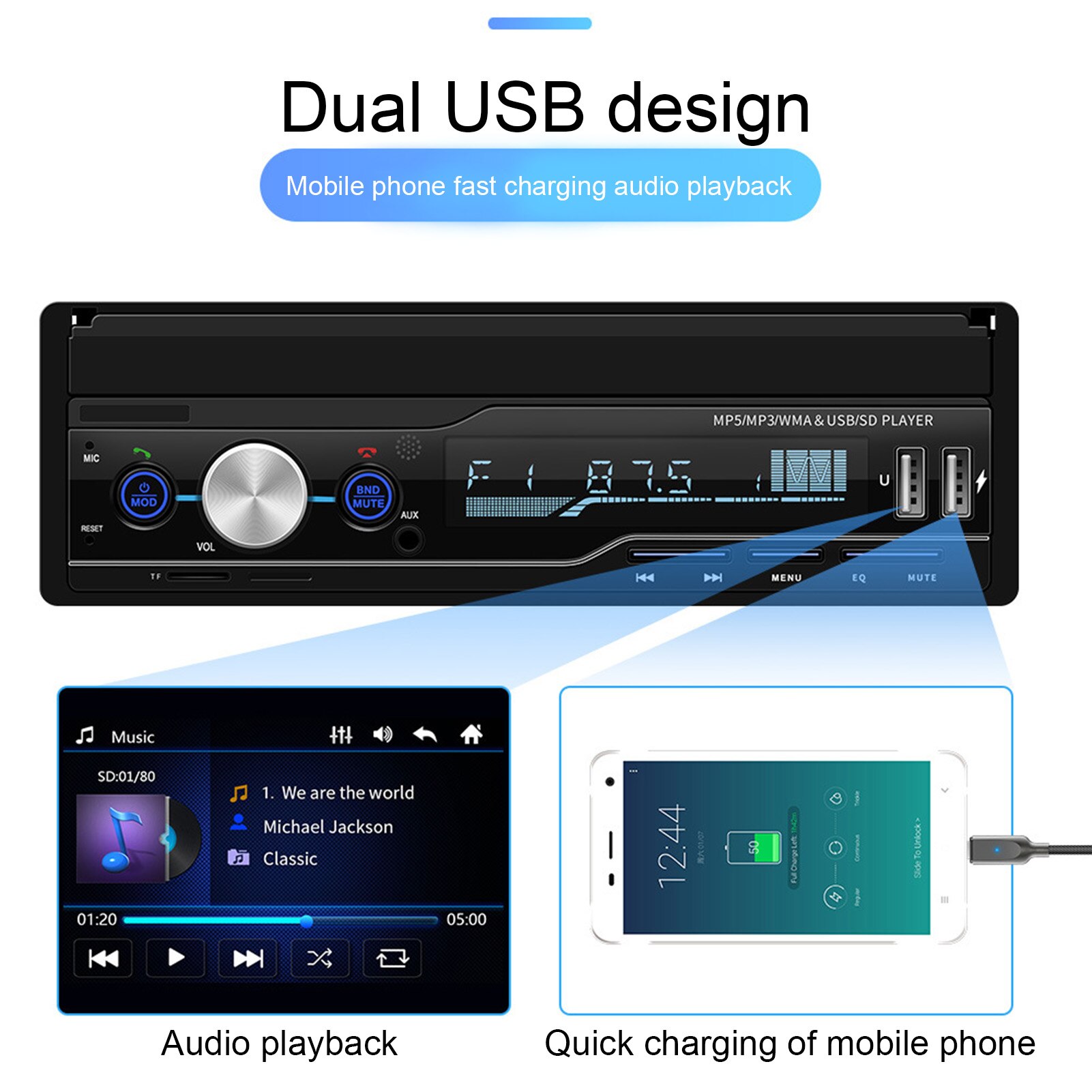 Retractable 7 Inch Car FM Radio Calling Music Audio Video Bluetooth MP5 Player