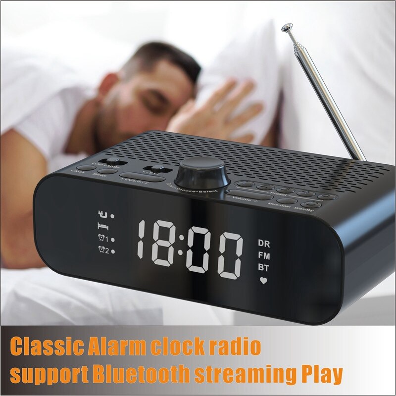 -Digital Alarm Clock DAB/FM Radio, Support Bluetooth Connection, with Bass Diaphragm, LED High-Definition Display