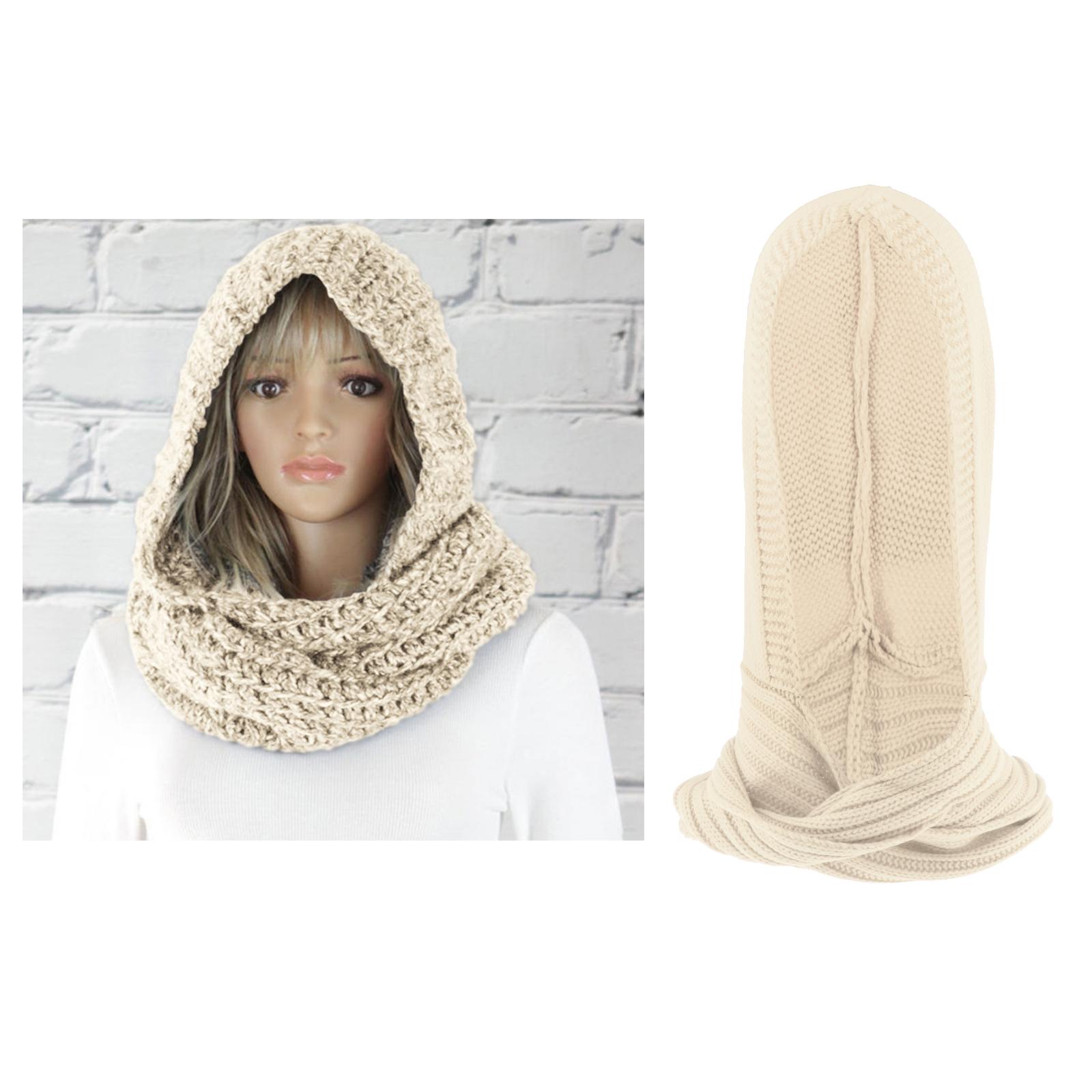 Female Knit Hooded Scarf Autumn Warm Knitted Hoodie Pullover Headscarf: Beige