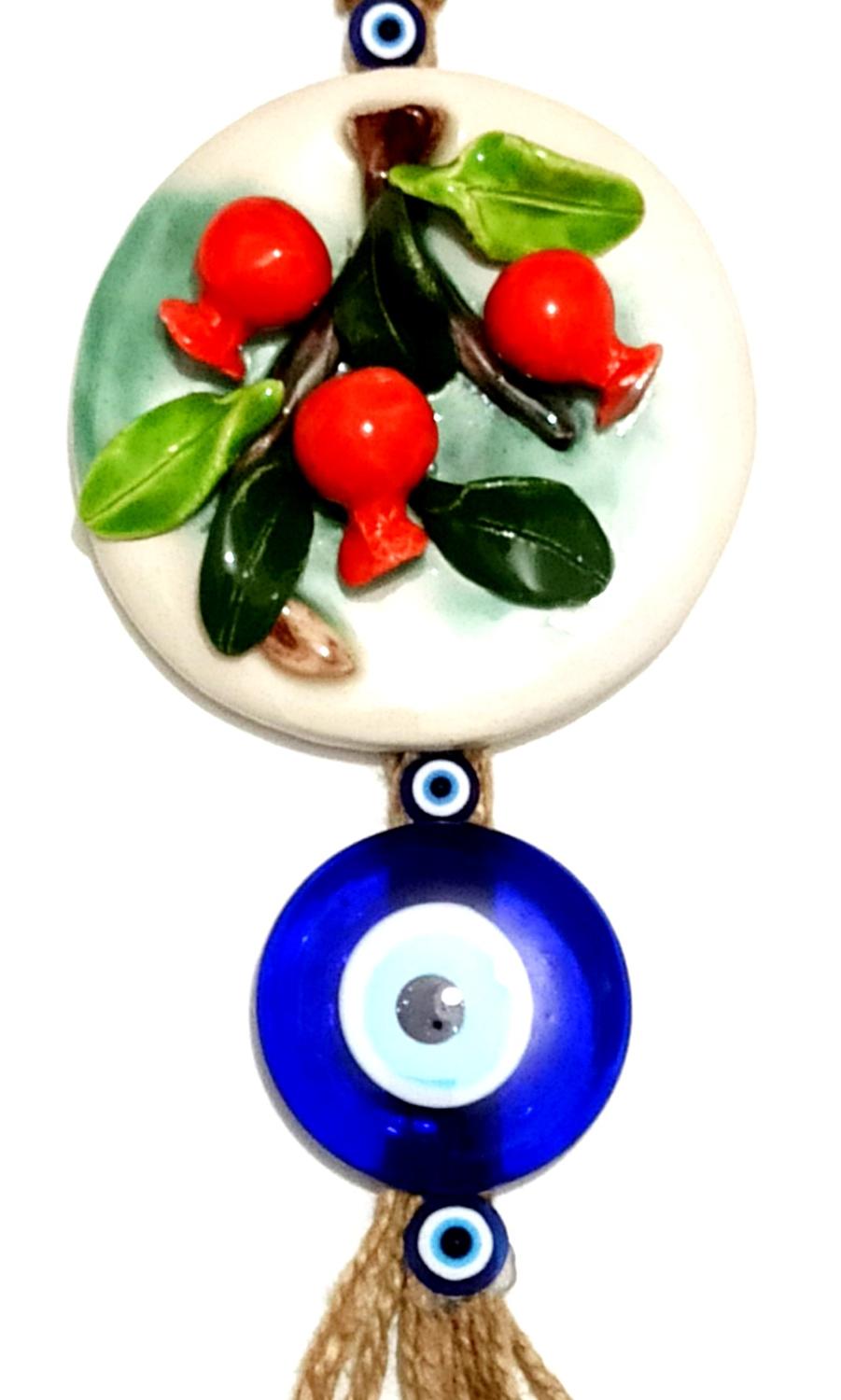 Image showcasing Ceramic Pomegranate Glass Evil Eye Bead Handmade W... – Grandado