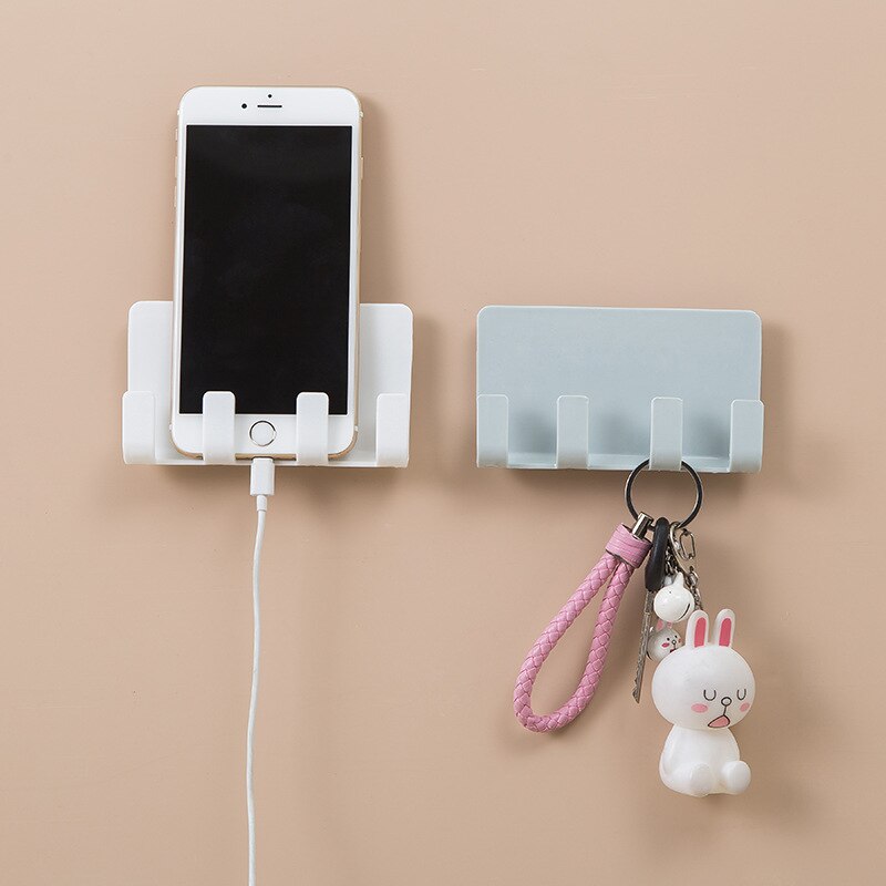 Pasta Mobiele Telefoon Opladen Beugel Muur gemonteerde Tablet Stand Kantoor Huishouden Muur Zonder Trace 4 Haak Opbergrek Sleutel plank