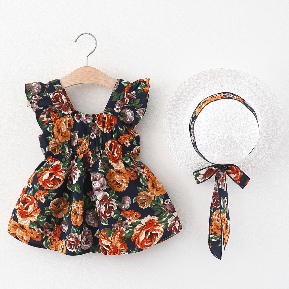 Orso Leader floreale estate abiti per bambini abiti per bambina carina stampa fiori abito da spiaggia principessa + Sunhat 2 pezzi abiti abiti