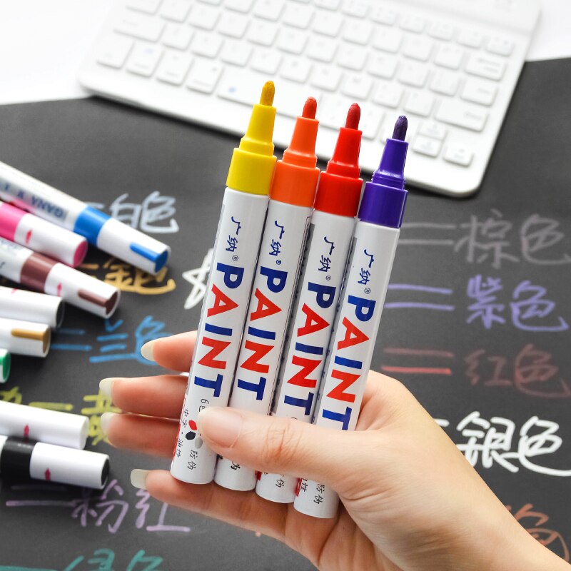12 Kleuren Wit Waterdichte Rubberen Permanente Verf Marker Pen Autoband Loopvlak Milieu Band Schilderij