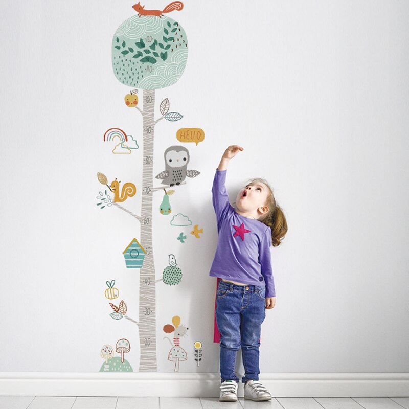 DIY Forest Animal Trees Height Wall Sticker Decor Nordic Modern Children Height Measure Mural Decals Nursery Wallpaper