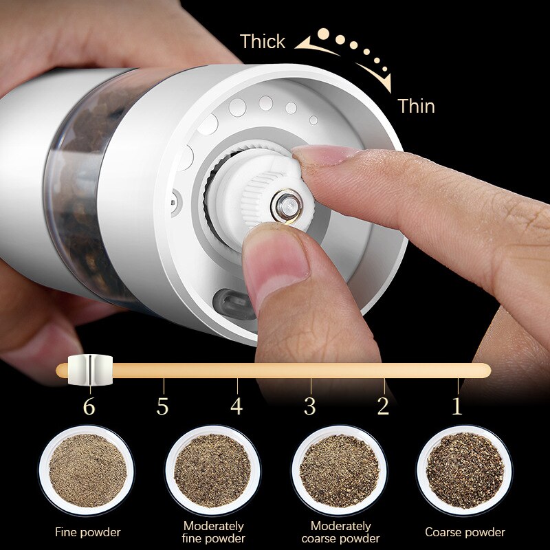 1/2Pcs Electric Pepper Grinder Sets USB Rechargeable Spice Mill Grinder with LED Light Adjustable Kitchen Grinding Gadgets