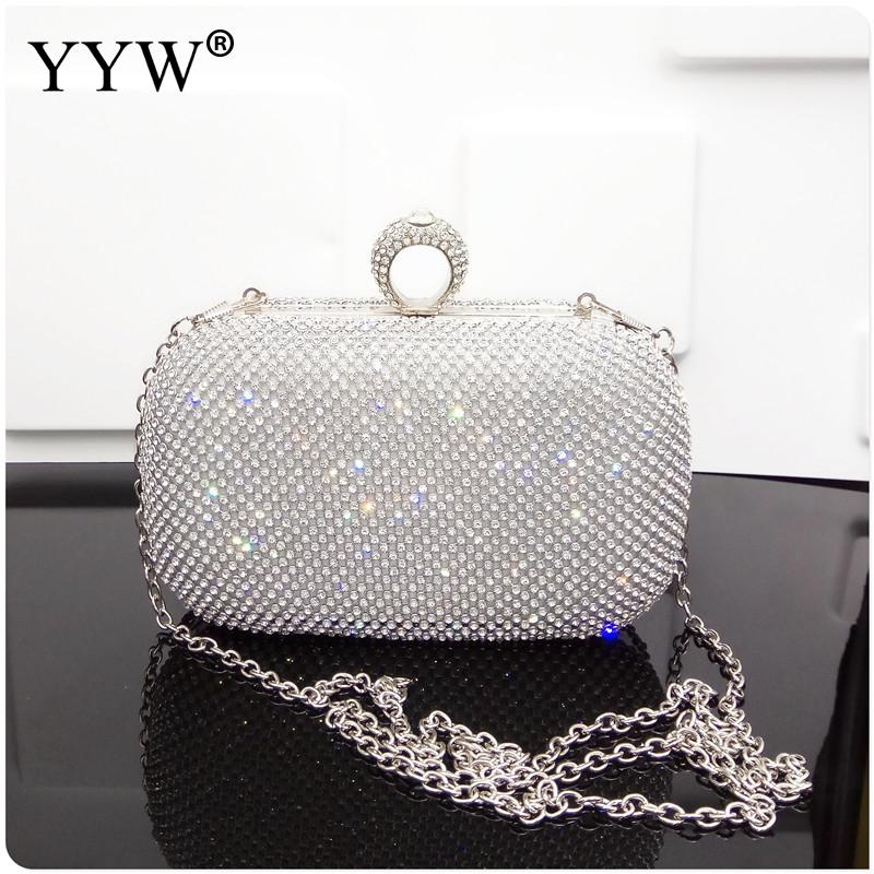 Strass handväskor väskor för kvinnor kväll handväska fest glittrig clutch handväska axel korsväska skal öppen ficka