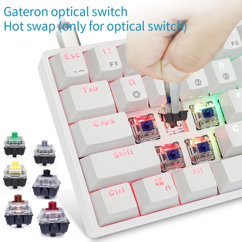 SK61 Portable 60% Mechanical Keyboard Gateron Optical Switches RGB Backlit Swappable Wired Gaming Keyboard for PC Mac