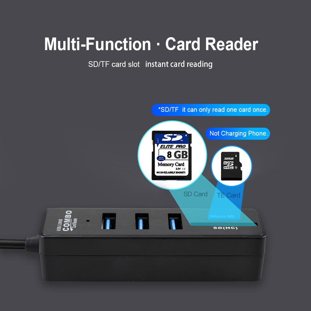 Usb-hub 2.0, multi-usb 2.0- hub, usb-splitter, hoge snelheid, 3 poorten 6 2.0 hb tf sd-kaartlezer, alles-in-één voor pc-computeraccessoires