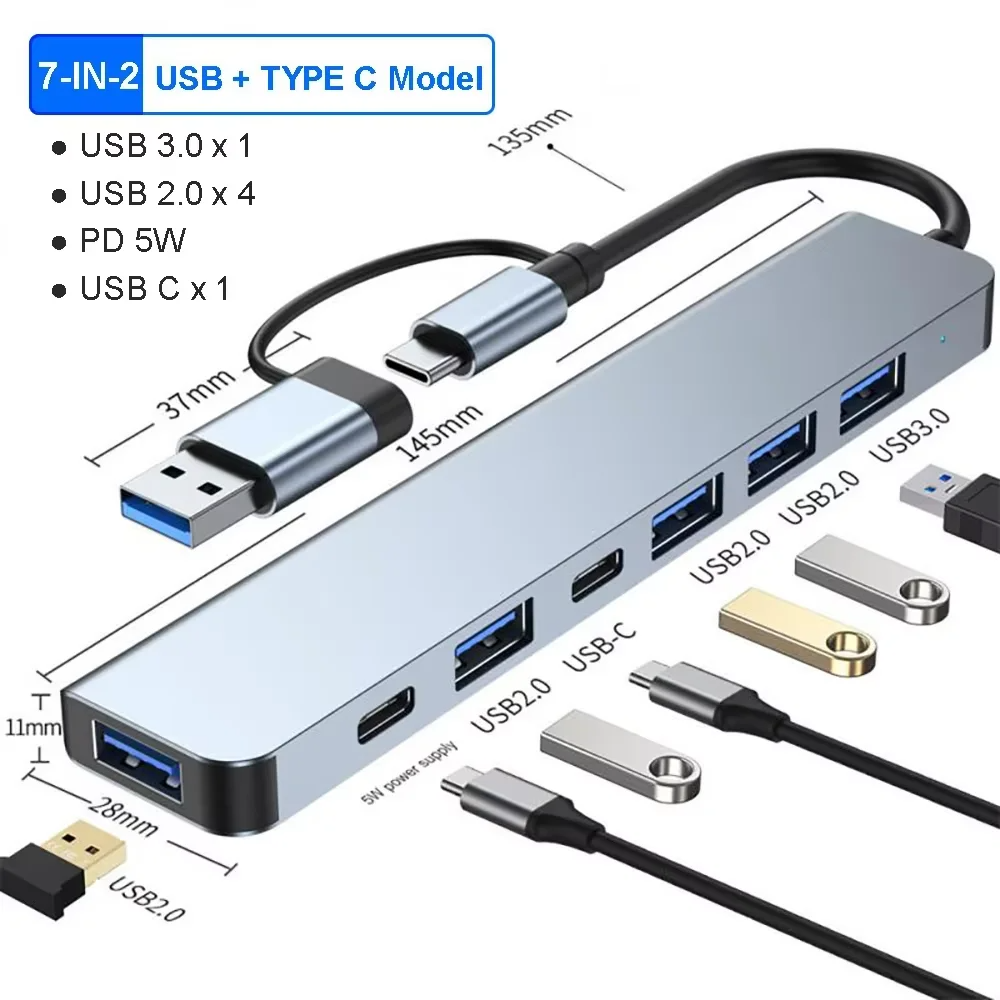 Usb c hub 8in1 7in2 7in1 tipo c 3.1 para 4k adaptador hdmi com leitor de cartão rj45 sd/tf pd carga rápida para macbook notebook portátil: Rosa