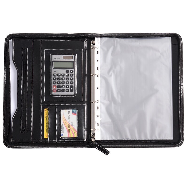 Multifunction Portfolio A4 File Folder Padfolio Writing Pad Business Presentation Folder PU with Zip/Card Holder/Document Folder