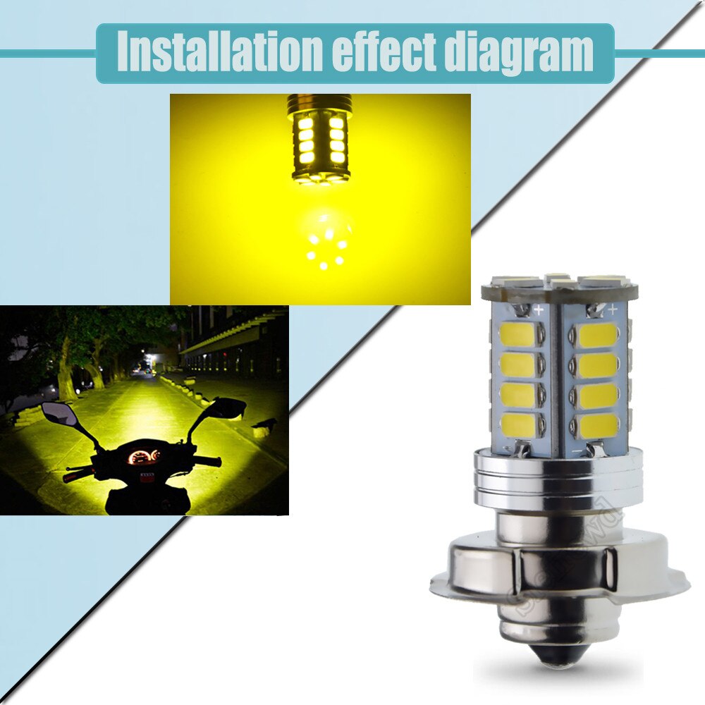 1 stk led pære  p26s citron gult lys atv scooter motorcykel forlygte lampe 6v 12v dc motor knallert motorcykel 5730 26 smd forlygte