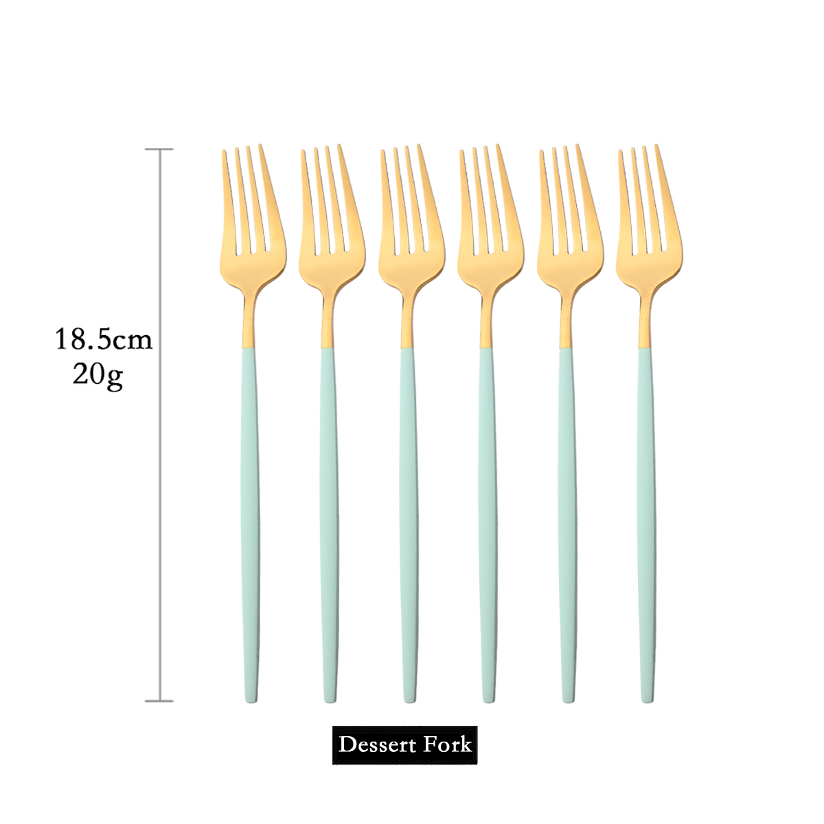 Mint Gold Tableware Cutlery Set Mirror Stainless Steel Dinnerware Dessert Knife Fork Ice Spoon Flatware Set Dinner Silverware: 6Pcs Dessert Fork
