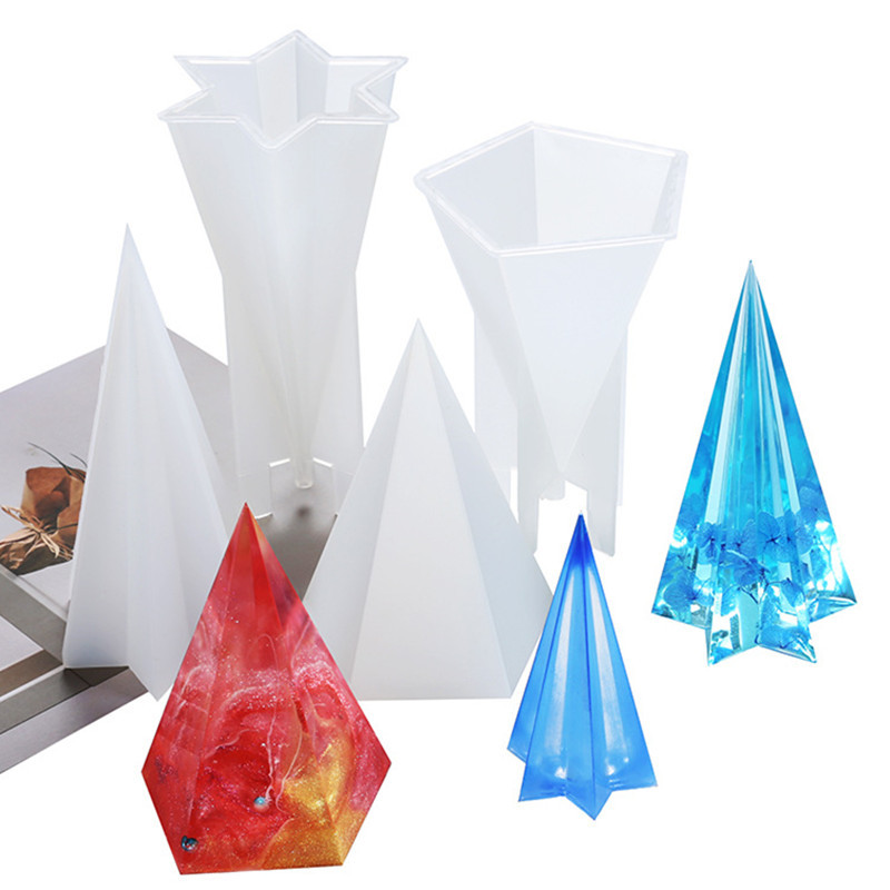 DIY Hexagonal Cone Silicone Mold, Pentagonal Cone Mold, Flexible, Transparent Clear Molds for Casting with Resin, Cement, Candle