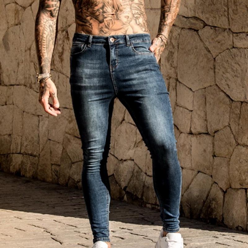 Casual Jeans Men Washed Denim Pants Hip Hop Men's Jeans Streetwear Slim Stretch Biker Jeans Male Pencil Denim Trouser