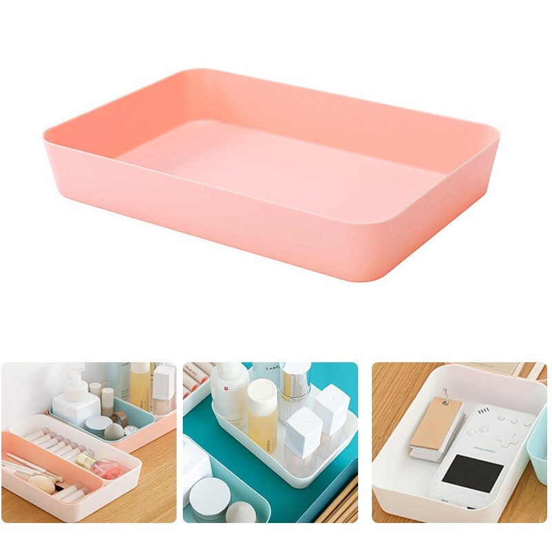 Drawer Separated Storage Box Kitchen Cutlery Small Box Rectangular Plastic Desktop Cosmetic Storage: pink 27X17X4.5CM