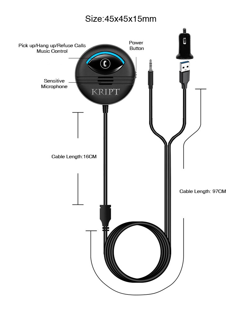 Kript Bluetooth 5.0 Handsfree Car Kit Ontvanger Ka... Grandado