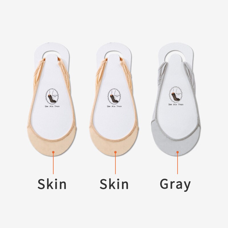 3 Pairs Invisible Boat Socks Women Summer Silicone Non-Slip Socks for High Heels Shoes Ice Silk Thin Half-Palm Suspender Sock: 2Skin 1Gray