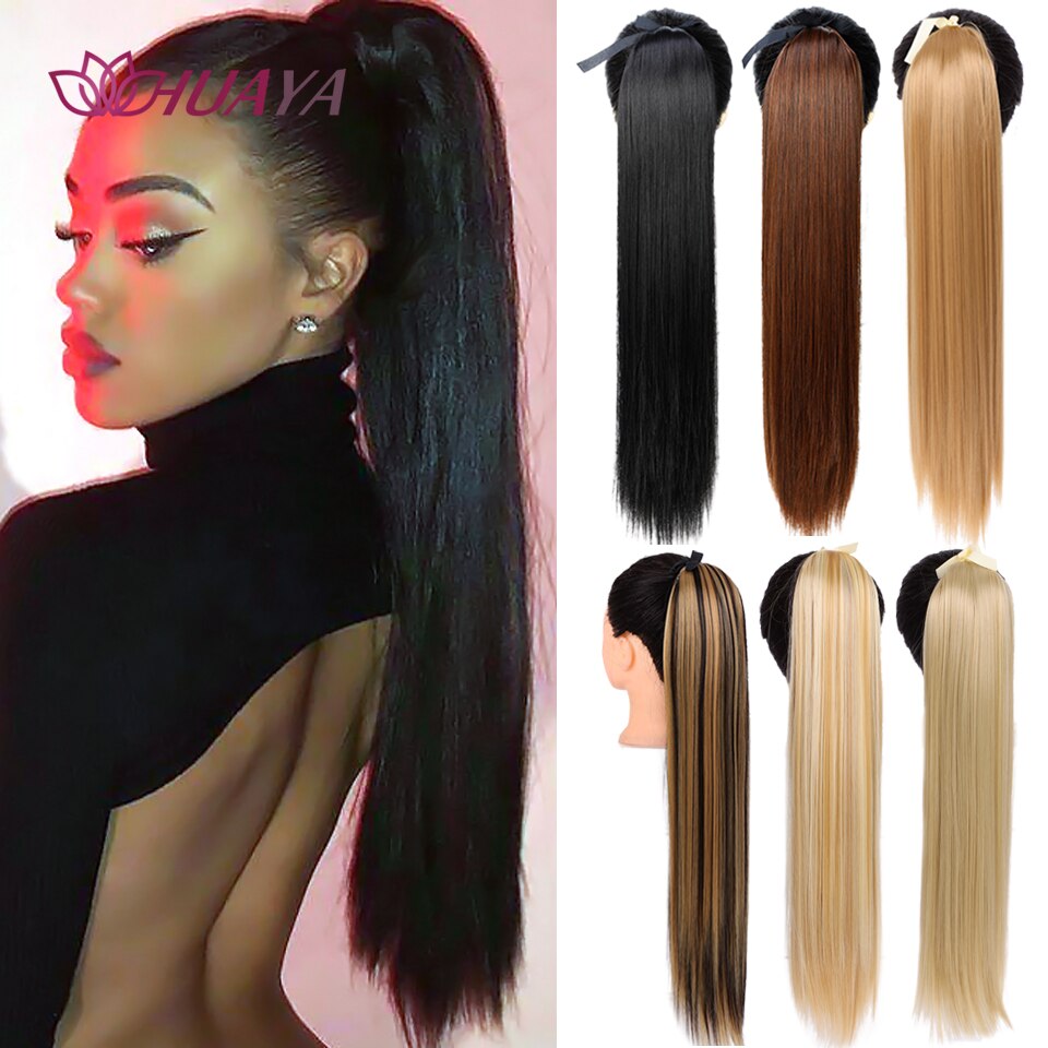HUAYA Long Straight Clip In Hair Tail False Hair Ponytail Hairpiece With Hairpins Natural Synthetic Hair Extensions Pony Tail