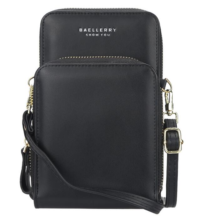 Doble cremallera damas monedero bandolera cartera billetera para teléfono para mujer mini cartera bandolera: Black