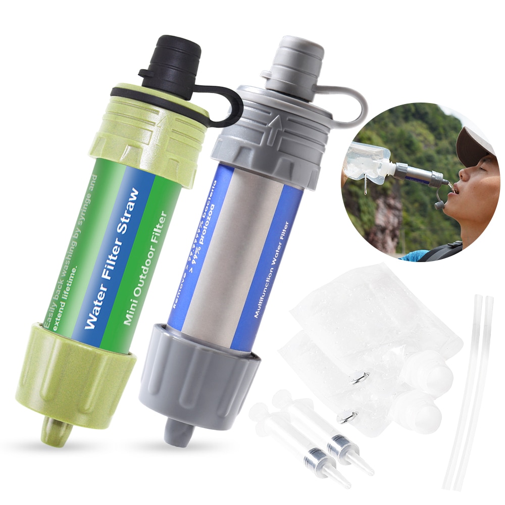 Filtre à eau extérieur, système de filtration d'eau à paille, purificateur d'eau pour la préparation aux situations d'urgence, camping, voyage, randonnée: Vert et gris