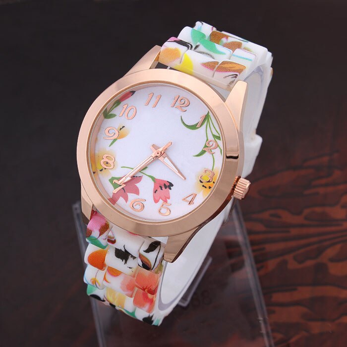 lovely Women Geneva Girl Female Watches Flower Printed Causal Quartz watch Silicone strap cute WristWatch Relogio Feminino