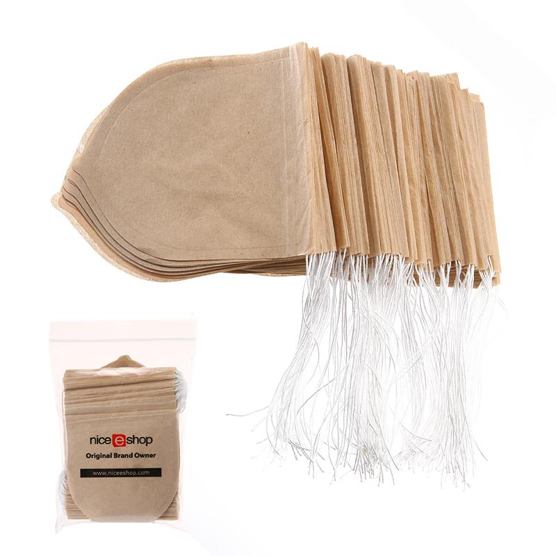 100 stk/parti form tepose filter infuser si papirposer varmeforseglet teposer med snor tepose til urte løsblade te: Træfarve