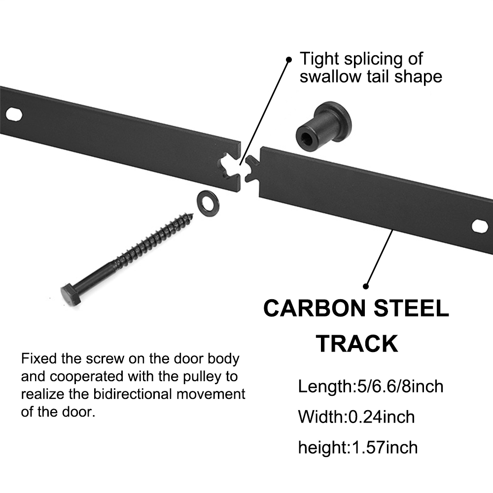 152CM/183CM/200CM Barn Door Hanging Rail For Europe Rustic Black Sliding Hardware Big-wheel Cabinet Wood Door