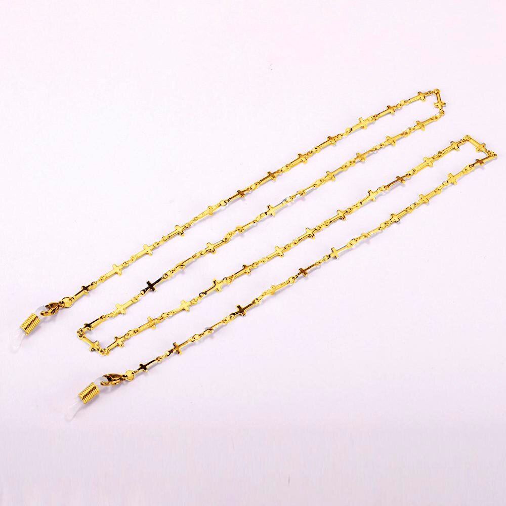 Skyrim Stainless Steel Beaded Glasses Chain Lanyard Women Gold Color Sunglasses Box Chains Eyewear Cord Eyeglass Neck Strap Rope: Cross A Gold