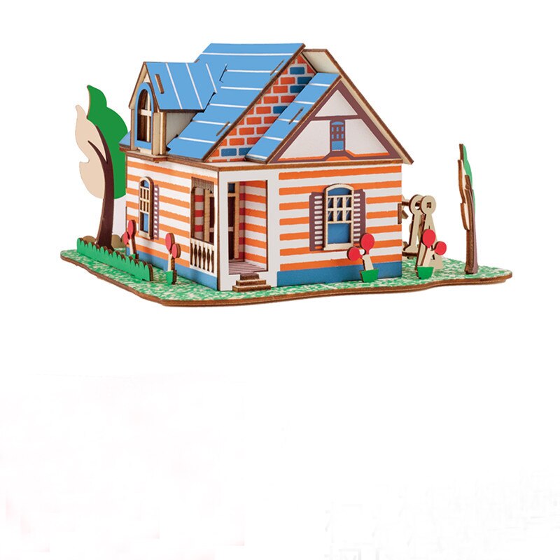 Wooden 3D three-dimensional handmade diy wooden puzzle cottage model children's toys