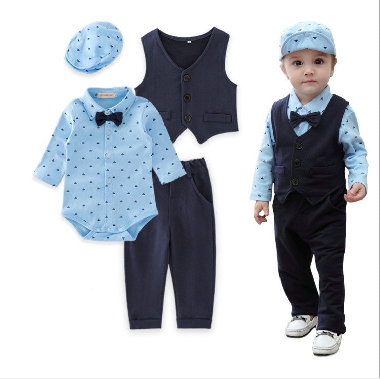Gentleman bowtie dekoreret baby drenge 4- stykke sæt med hat 3027