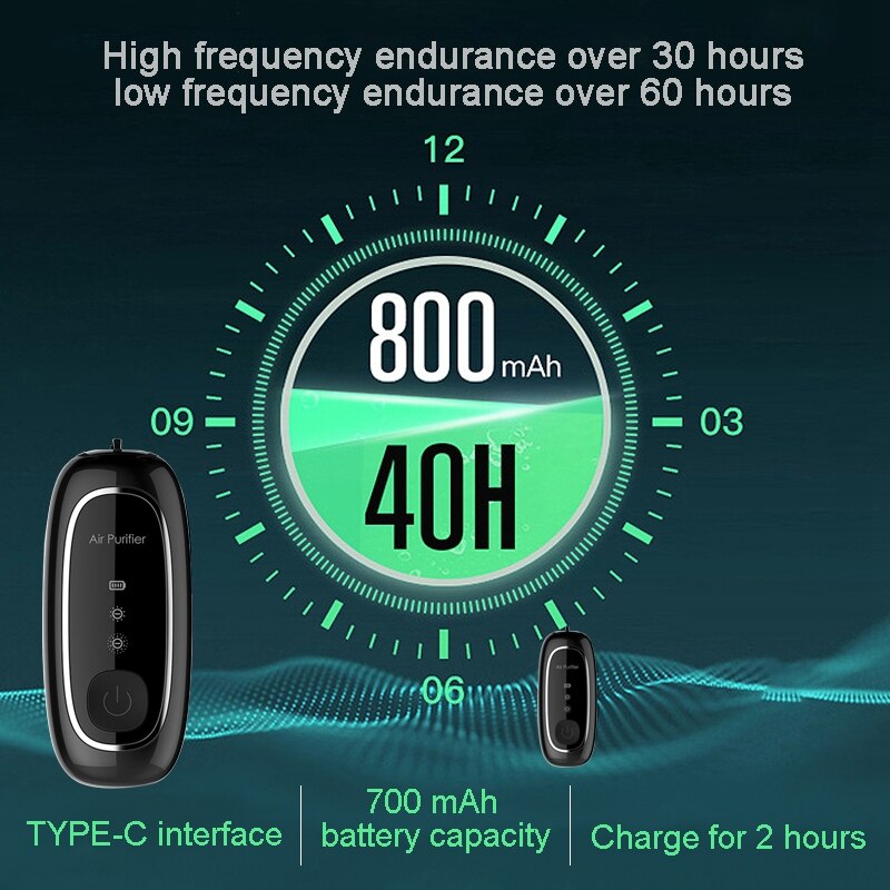 Personal Wearable Air Purifier Necklace Mini Portable Air Freshener Ionizer Negative Ion Generator Black