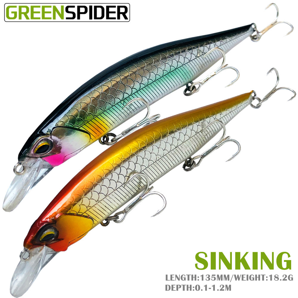 GREENSPIDER Suspend JERKBAIT Fishing Lure 135mm 18.2g Wobbler Minnow Tungsten Longcast Bass Pike Bait Lure Tackle