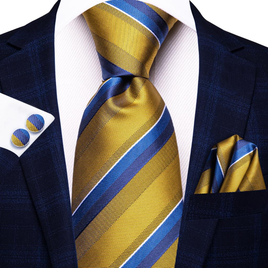 Hi-Tie-corbata de seda a rayas para hombre, corbata de boda a rayas de color naranja o dorado, pañuelo, para de negocios: CP-0001