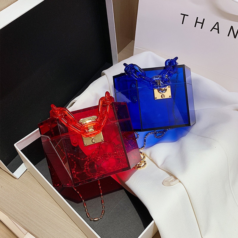 Acrylic Chain Transparent Box Jelly Bag Individual Hexagon Clear PVC Women Handbags Mini Evening Crossbody Tote Bags