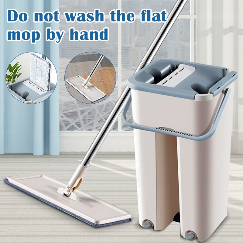 Microfiber Flat Floor Mop and Bucket Set Home Floor Cleaning System with Washable Flat Fiber Mop Pads MSU88