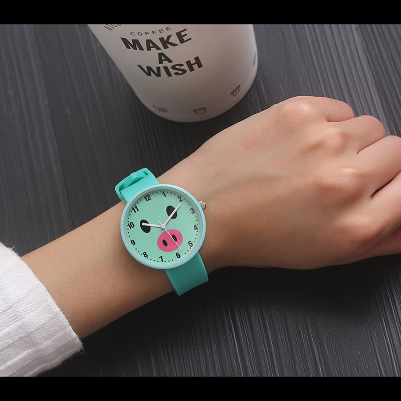 Silicone Polshorloge Vrouwen Horloges Dames Top Quartz Horloge Voor Vrouw Klok Vrouwelijke Uur Relog Montre Femme: green pig
