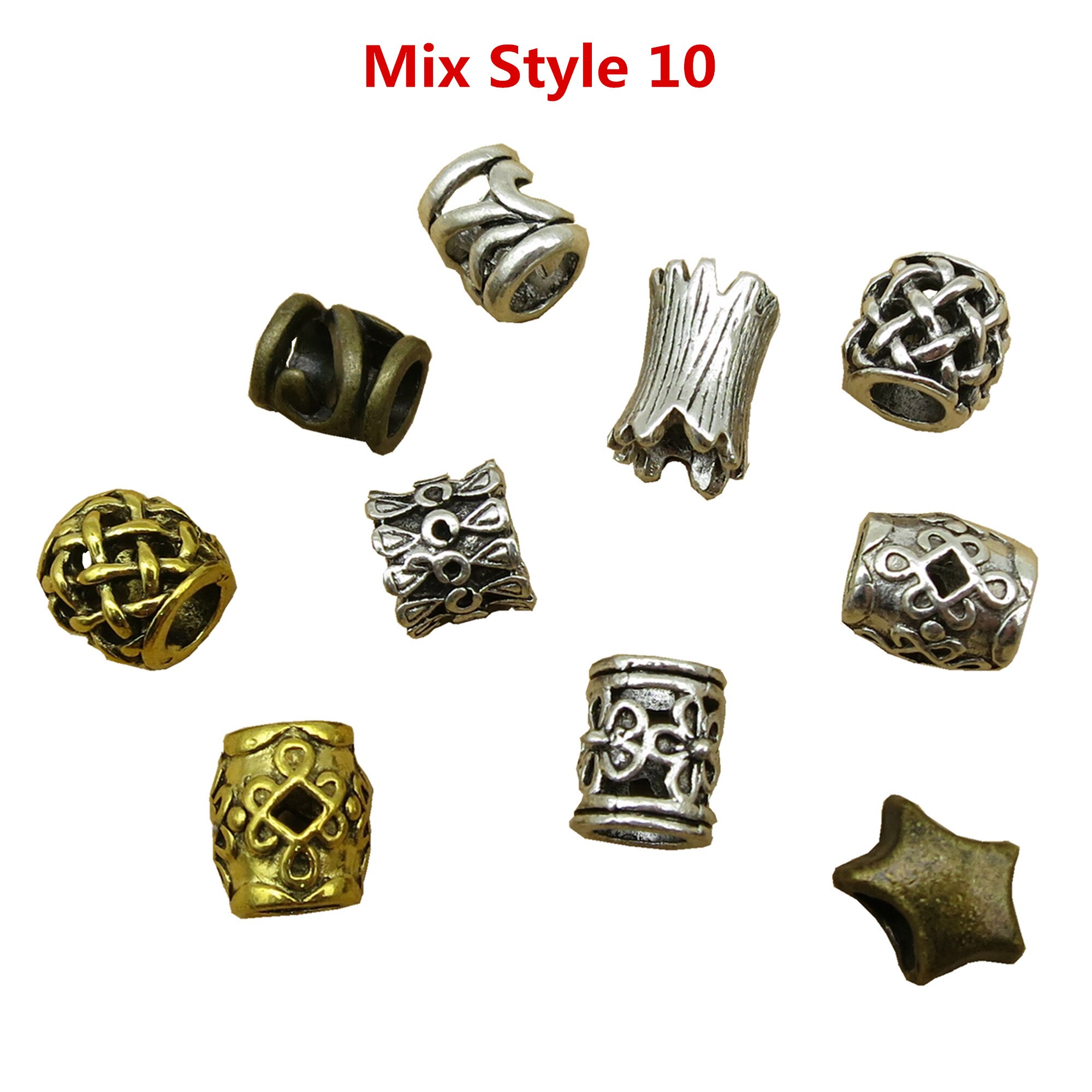 Runas vikingas trenzadas para el cabello, anillos de cuentas, accesorios para manualidades, 10 unids/paquete: 10pcs Mix Style 10