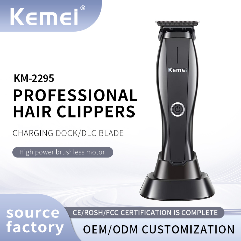 Cortadora de pelo Kemei KM-2295 de alta velocidad, máquina de peluquero con cuchilla DLC con soporte de carga, máquina de corte de pelo inalámbrica