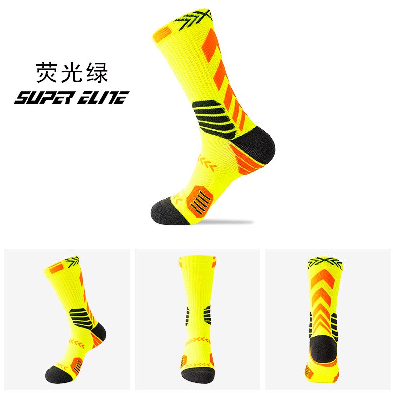 Men's Basketball Sock Cushion Athletic Long Sports Outdoor Socks Free size: Neon Green