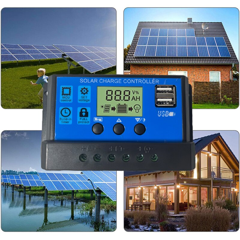 MPPT APPSolar Charge Controller PWM 100A 60A 50A 40A 30A Solar Power Regulator 12V 24V Auto Dual USB LCD Display Load Discharger