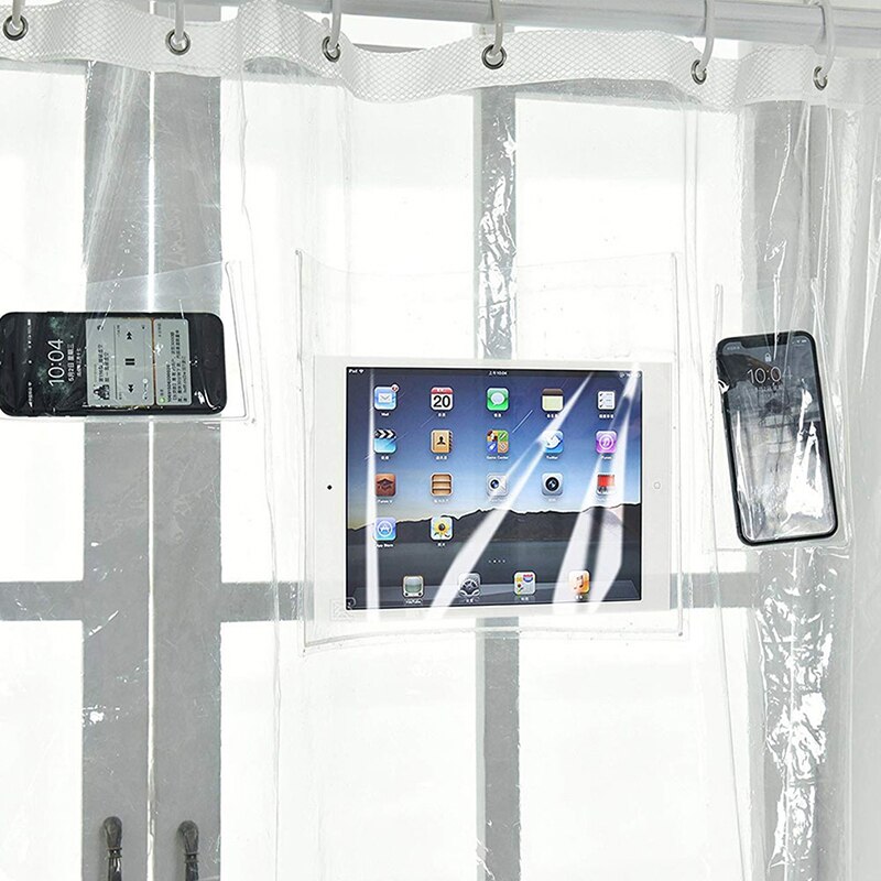 Multifunctionele Douchegordijn Telefoon Tablet Houder Clear Douchegordijn Met Pocket Voor Touch Screen Transparante Badkamer Douche