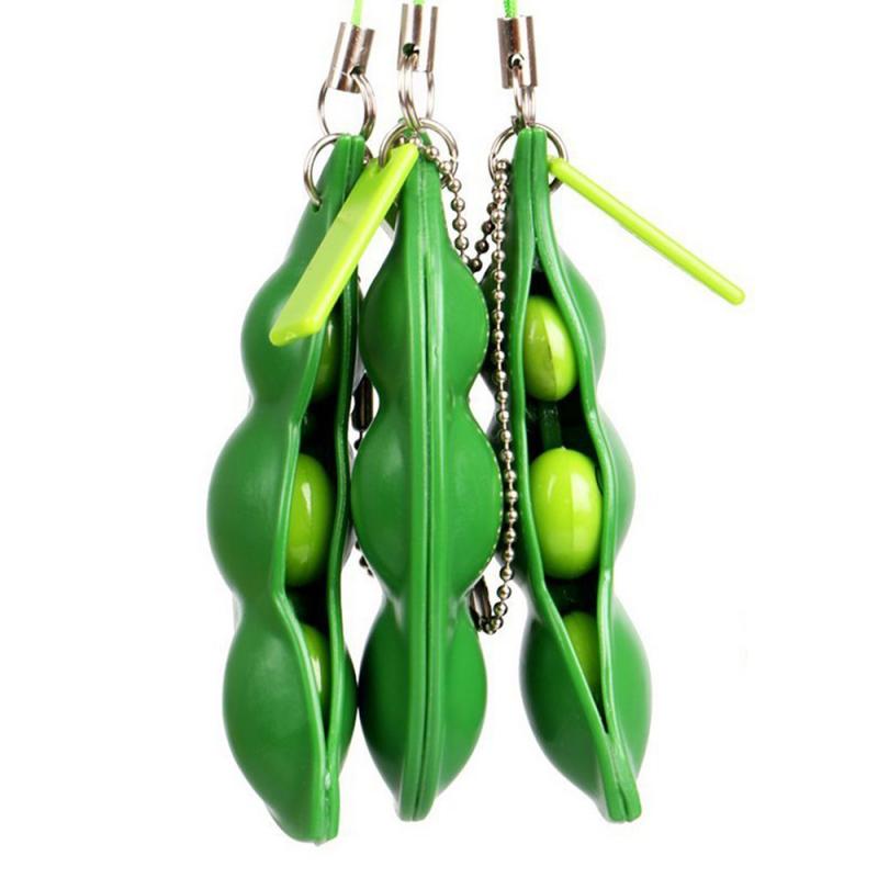 Kawaii Extrusion Pea Bean Soybean Edamame Keychain Cute Fun Key Chain Ring Paty Bag Charms Stress Relieve Toy