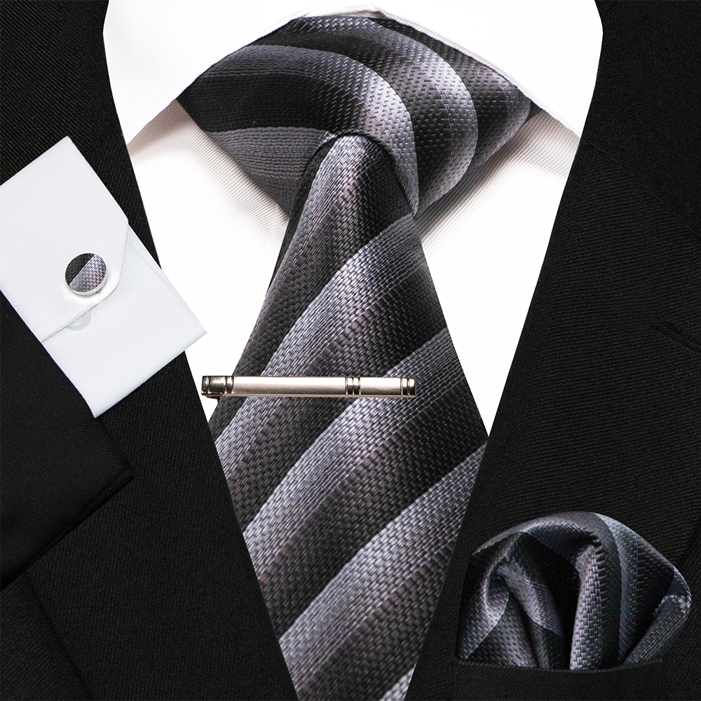 KAMBERFT-Corbata de seda a rayas azul marino para hombre, de , , conjunto de mancuernas, pañuelo, de negocios