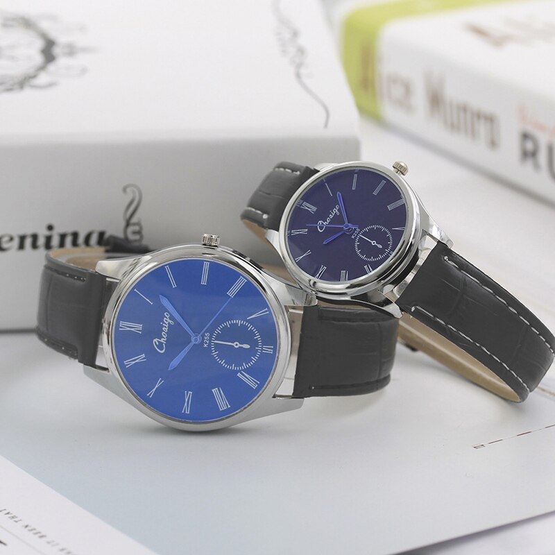 Neue Blaue Zeiger Liebhaber Uhren Luxus Hochglanz Glas retro Römischen Ziffern Paar Uhr Männer Frauen Leder Armbanduhr reloj